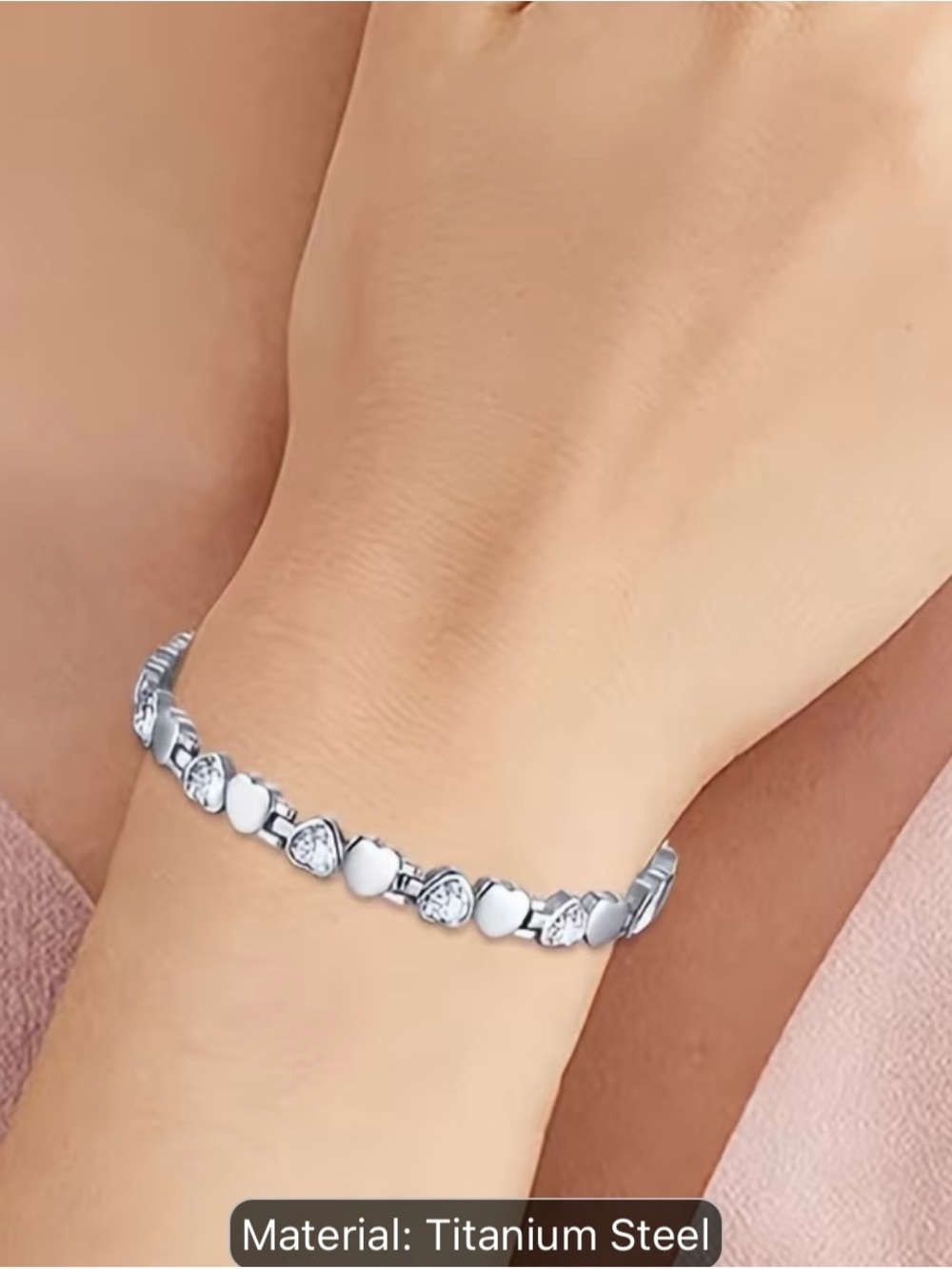 Silver Heart Link Bracelet in Titanium Steel